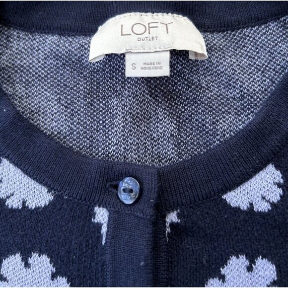Loft Outlet Cardigan Crew Neck Sweater Womens Size Small Navy Knit Floral Cotton - Picture 5 of 7